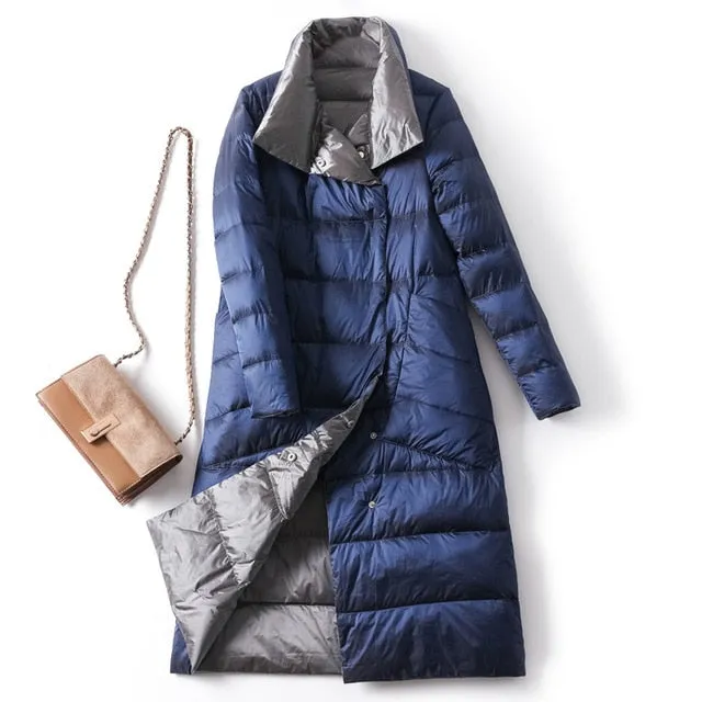 Ladies Down Jacket | Long Puffer Coat | Double Sided Parka