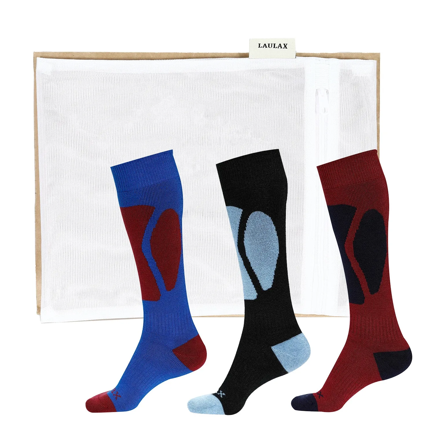 Laulax 3 Pairs Boys Cashmere-Like Long Hose Winter Sports Ski Socks Gift Set, Size Junior 1-6, Black, Blue, Burgundy