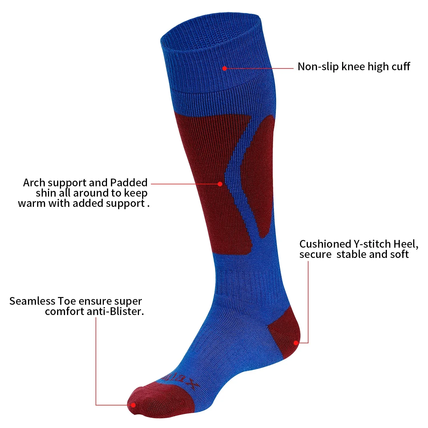 Laulax 3 Pairs Boys Cashmere-Like Long Hose Winter Sports Ski Socks Gift Set, Size Junior 1-6, Black, Blue, Burgundy