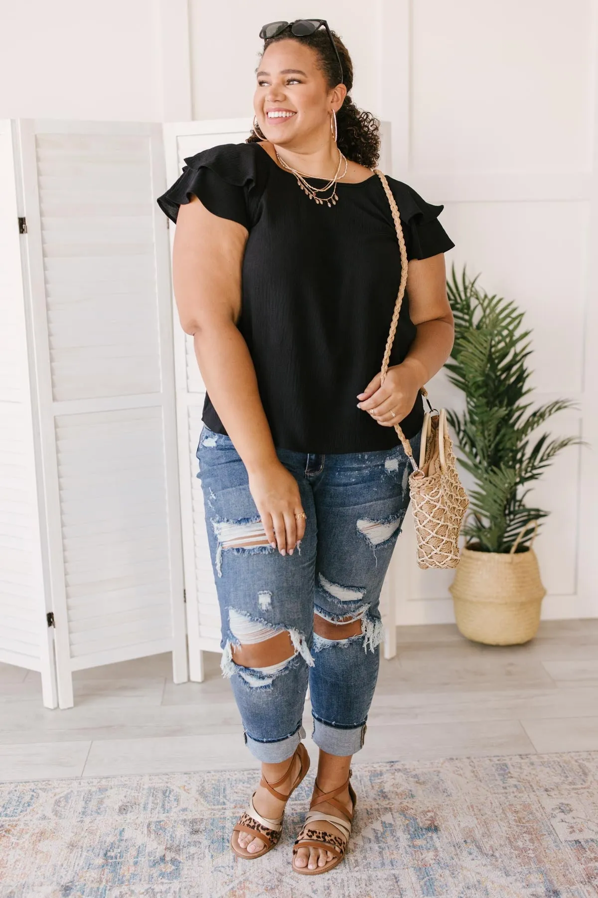 Light and Linen Top in Black