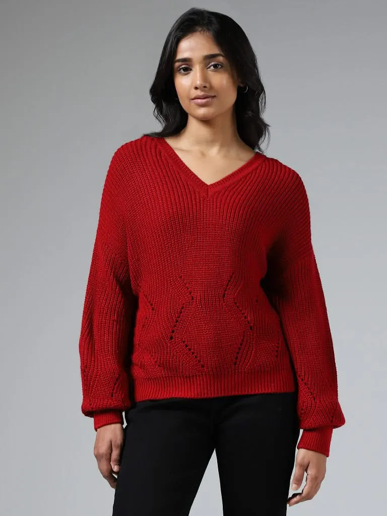 LOV Red Pointelle Knit Sweater