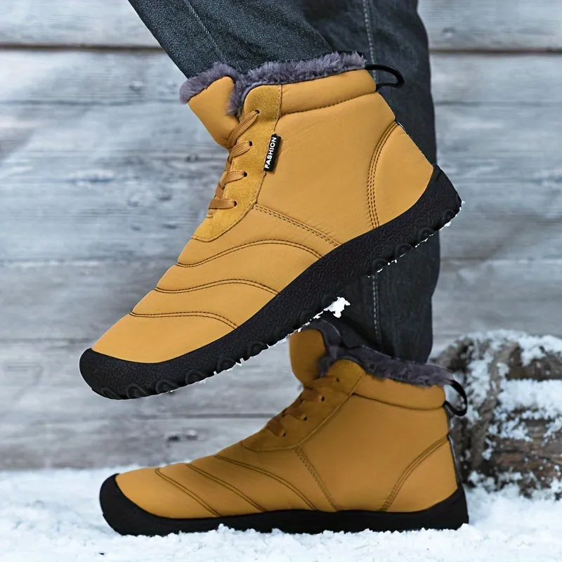 Men's Casual Snow Boots, Anti-skid Windproof Slip On Ankle Boots With Fuzzy Lining For Outdoor, Autumn And Winter