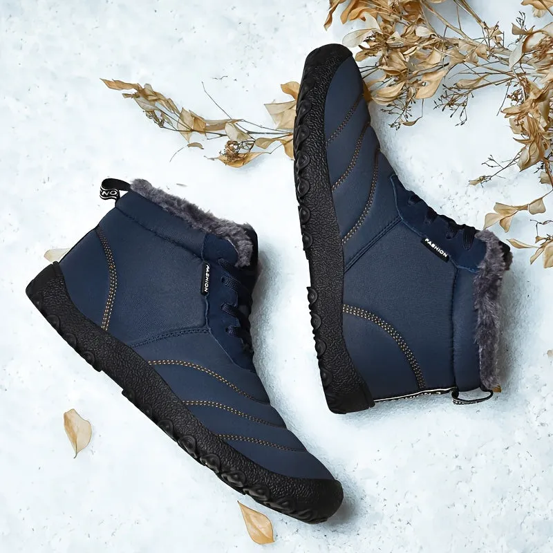 Men's Casual Snow Boots, Anti-skid Windproof Slip On Ankle Boots With Fuzzy Lining For Outdoor, Autumn And Winter