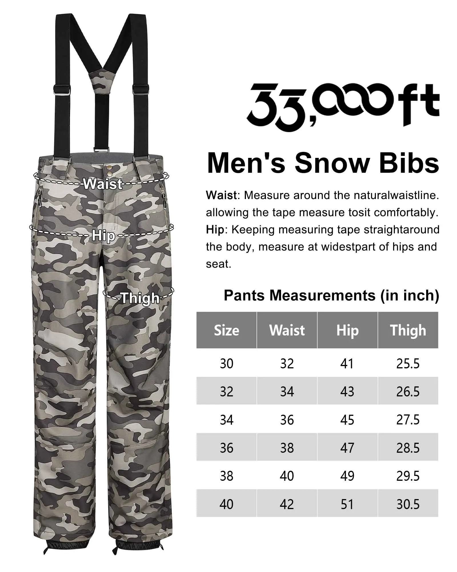 Men's Ski Bibs Waterproof Snow Pants Windproof Snowboarding Overalls Pants with Detachable Suspenders Black