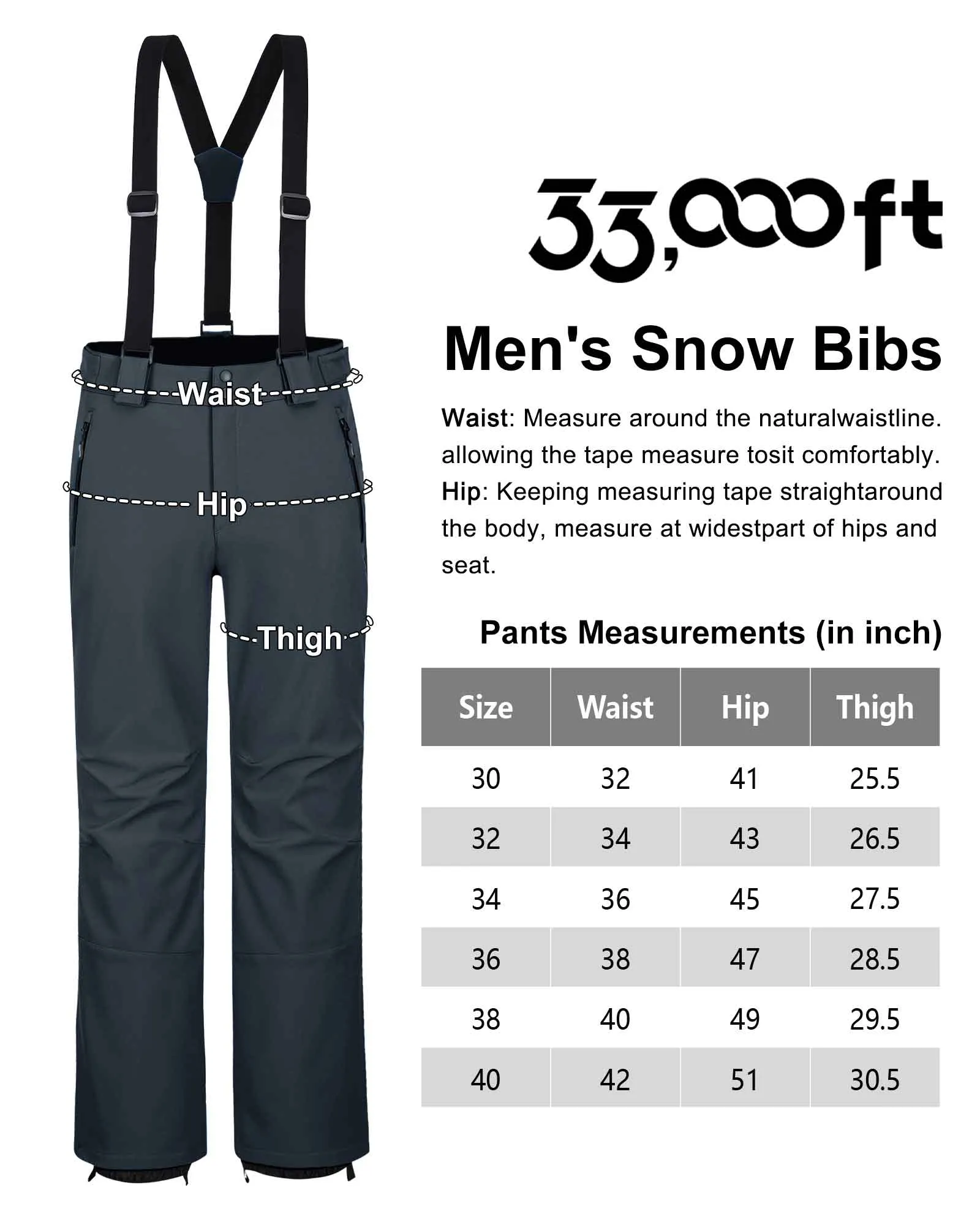 Men's Ski Bibs Waterproof Snow Pants Windproof Snowboarding Overalls Pants with Detachable Suspenders Black