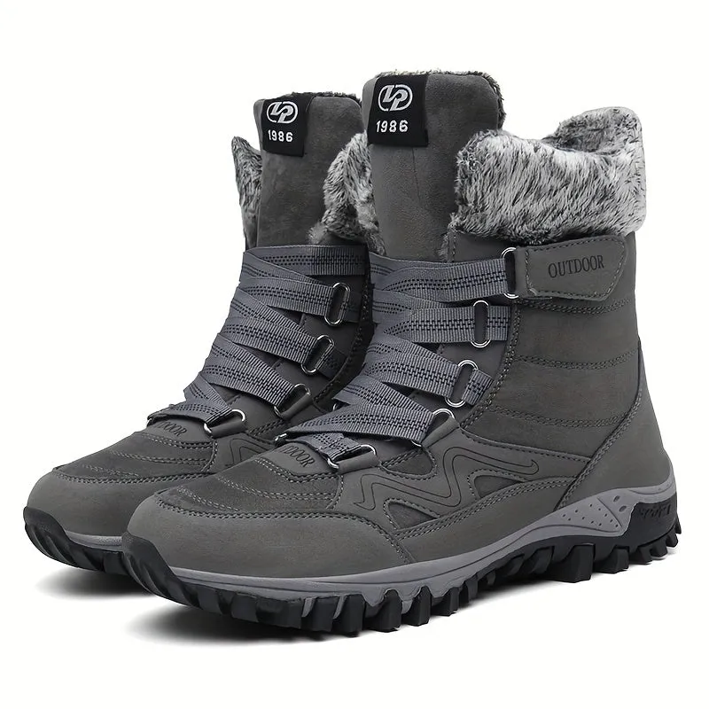 Men's Snow Boots, Winter Thermal Lace-up Shoes, Windproof Hiking Boots With Fuzzy Lining