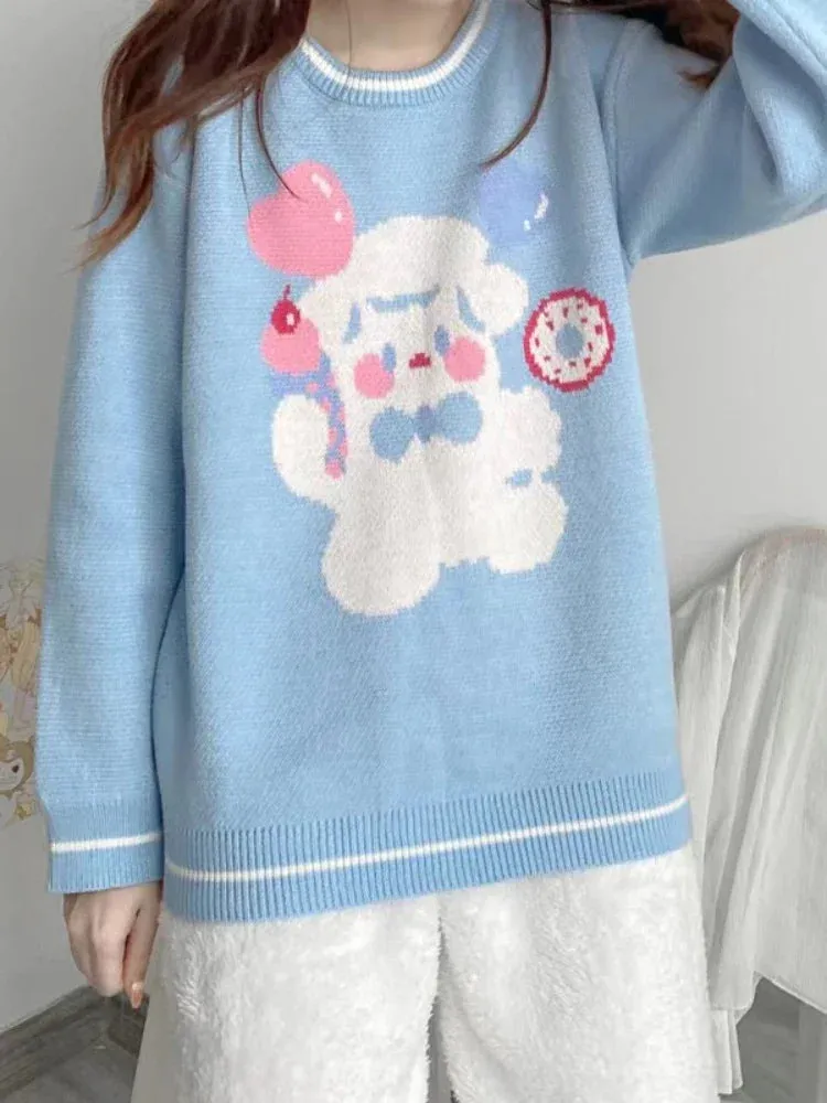 Pink Cartoon Strawberry Embroidery Sweaters Sweet Style Knit Pullovers Women Winter Thick Warm Christmas Sweater Jumpers Girls