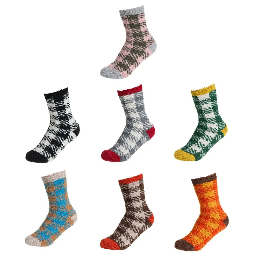 Plaid Pattern Fuzzy Cozy Socks 1038 (12 units)