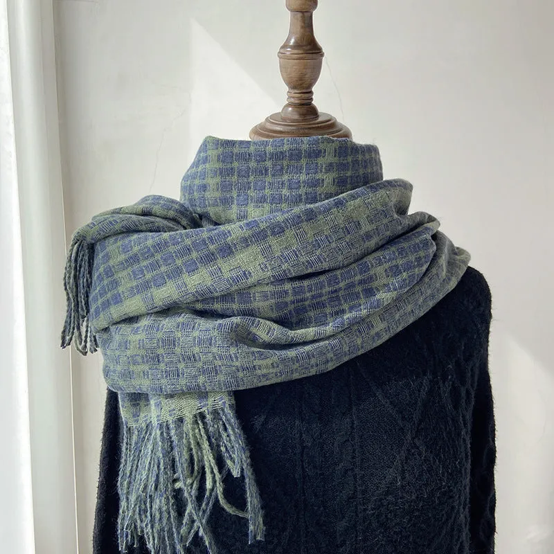 Plaid scarf women's autumn and winter imitation cashmere all-match retro scarf mid-length warm shawl