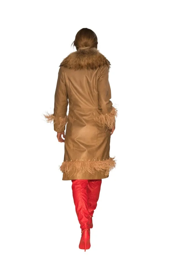 Raccoon Ostrich Feathers Reindeer Leather Trench- Limited Edition