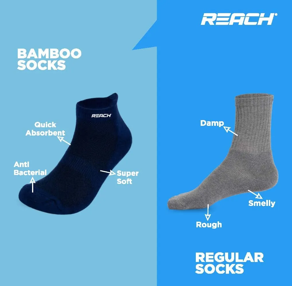 REACH Bamboo Ankle Socks for Men & Women | Breathable Mesh & Odour Free Socks | Sports & Gym Socks | Soft & Comfortable | Pack of 3 | Black, Navy Blue & Dark Grey