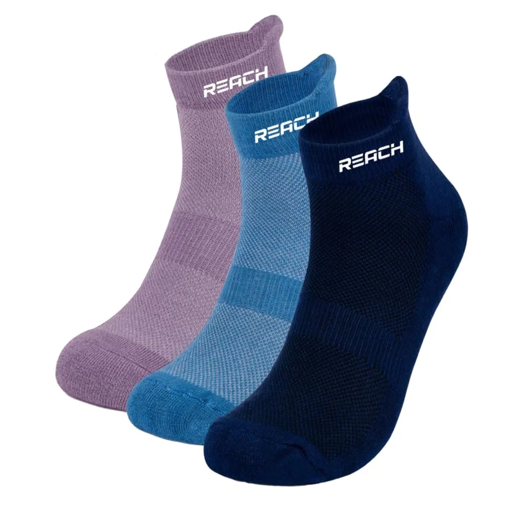 REACH Bamboo Fibre Ankle Length Socks For Men & Women | Breathable Mesh & Odour Free Socks | Sports & Gym Socks | Soft & Comfortable | Pack Of 3 | Sky Blue, Lavender & Navy Blue