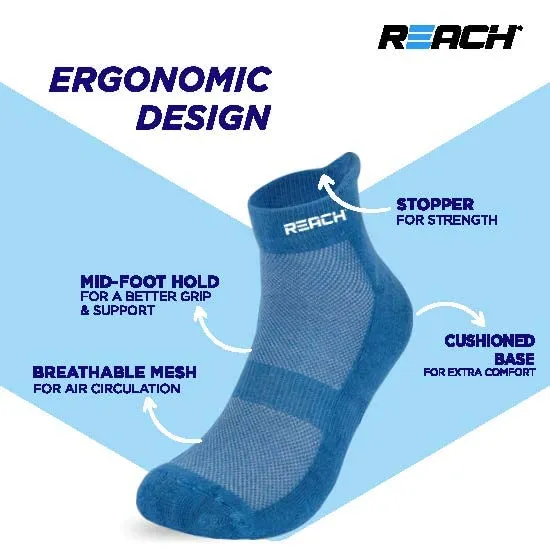 REACH Bamboo Fibre Ankle Length Socks For Men & Women | Breathable Mesh & Odour Free Socks | Sports & Gym Socks | Soft & Comfortable | Pack Of 3 | Sky Blue, Lavender & Navy Blue