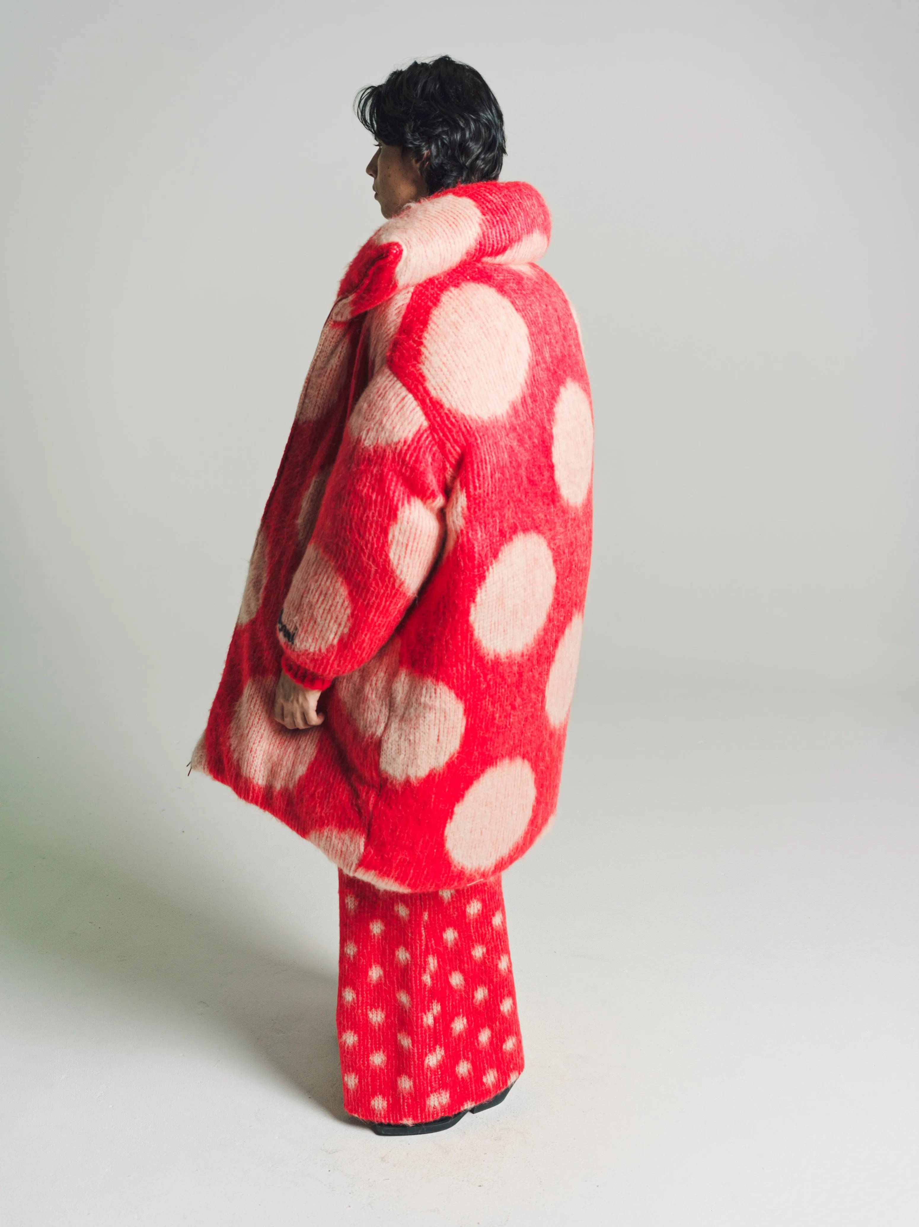 Red Polka Dots Mohair Puffer Coat