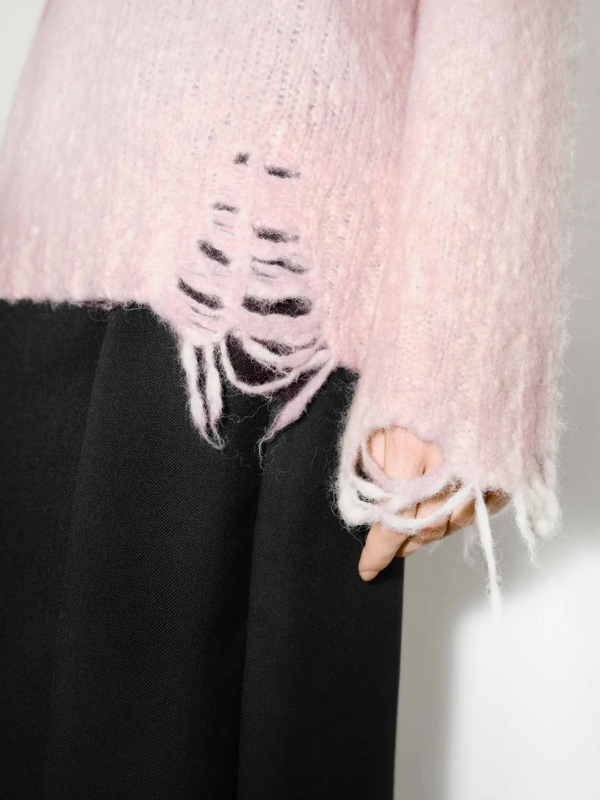 Ripped Detail Fluffy Sweater