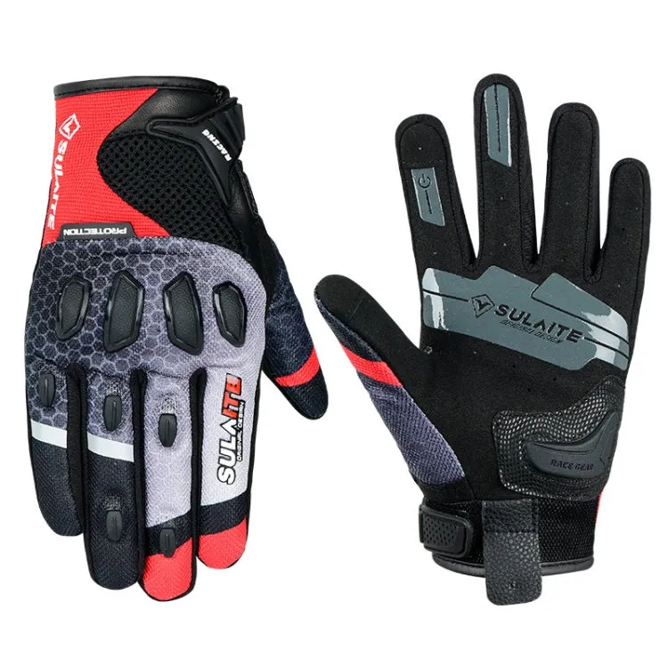 SULAITE Motorcycle Anti-fall Touch Screen Breathable Mesh Cycling Gloves, Size: XL(Black Red)