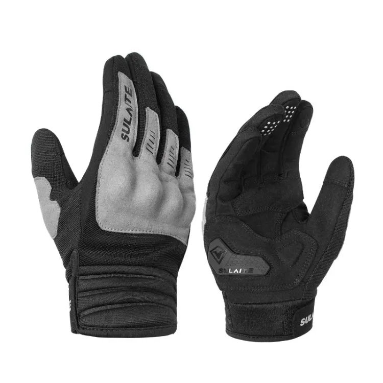 SULAITE Motorcycle Riding Breathable Conductive Touch Screen Full Finger Gloves, Size: XXL(Gray)