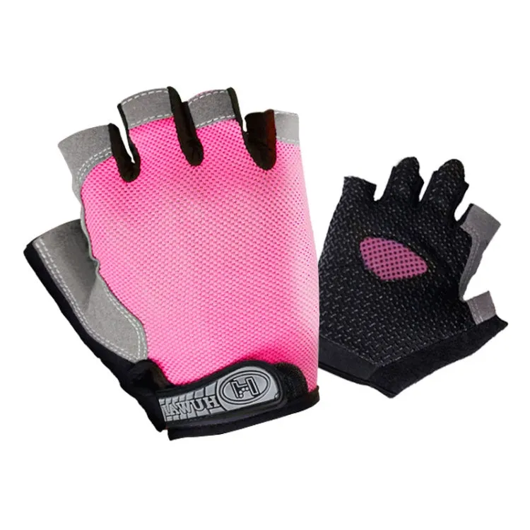 Summer Men Women Fitness Gloves Gym Weight Lifting Cycling Yoga Training Thin Breathable Antiskid Half Finger Gloves, Size:M(Pink)