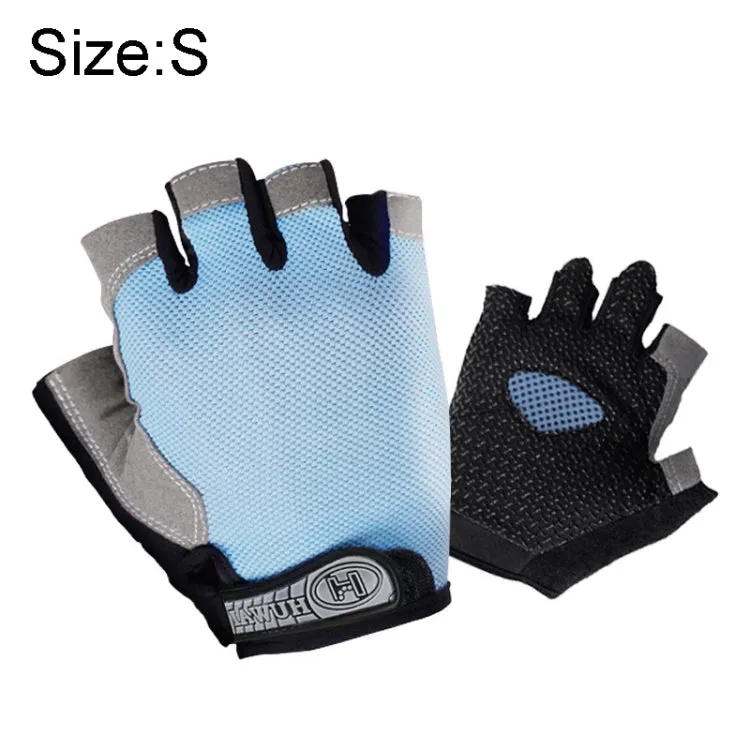 Summer Men Women Fitness Gloves Gym Weight Lifting Cycling Yoga Training Thin Breathable Antiskid Half Finger Gloves, Size:S(Light Blue)