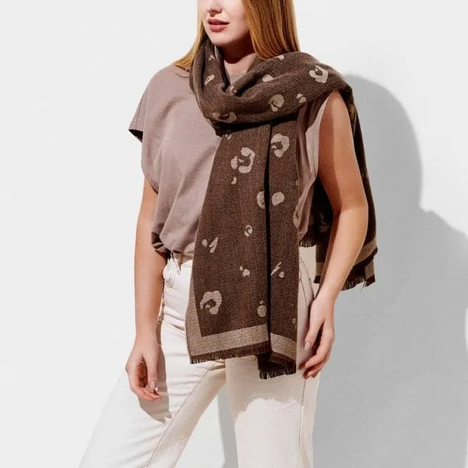 Taupe Printed Blanket Scarf Leopard KLS439