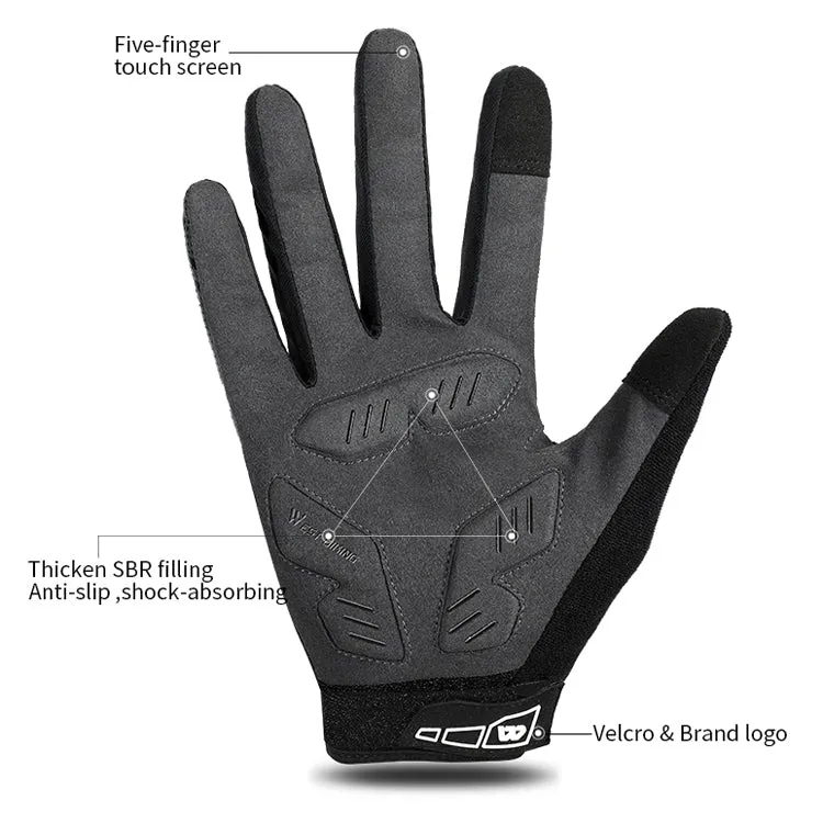 WEST BIKING YP0211207 Riding Full Finger Gloves Road Bike Mountain Bike Locomotive Shock Absorber Gloves, Size: M(Black)