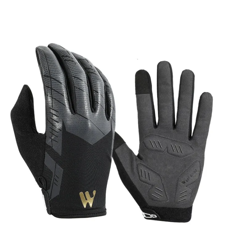 WEST BIKING YP0211207 Riding Full Finger Gloves Road Bike Mountain Bike Locomotive Shock Absorber Gloves, Size: M(Black)