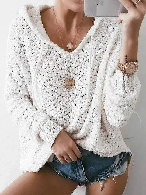 White Knit Hooded Sweater