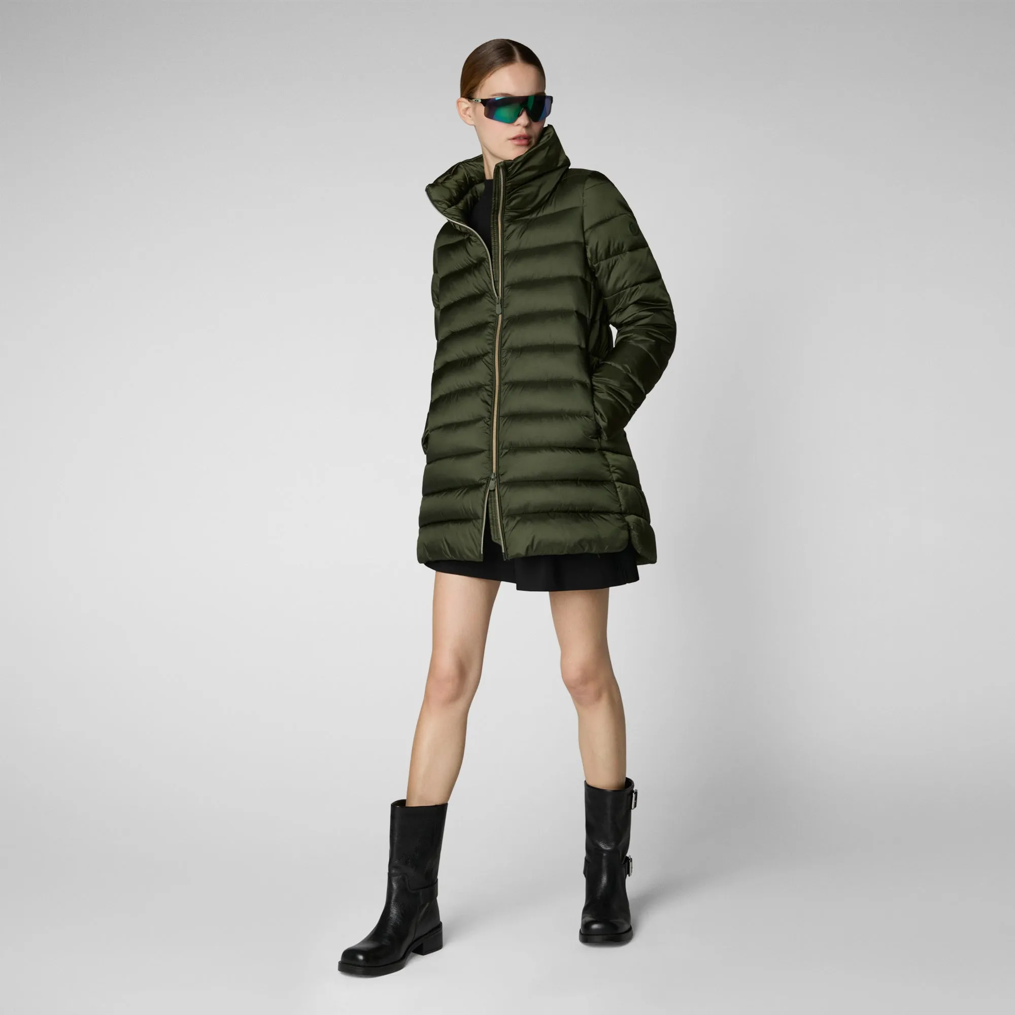 Women's Hooded Animal free Puffer Coat Lydia in pine green