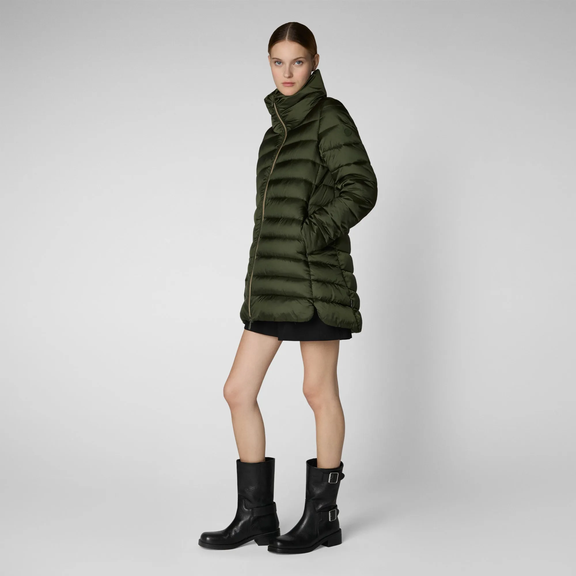 Women's Hooded Animal free Puffer Coat Lydia in pine green