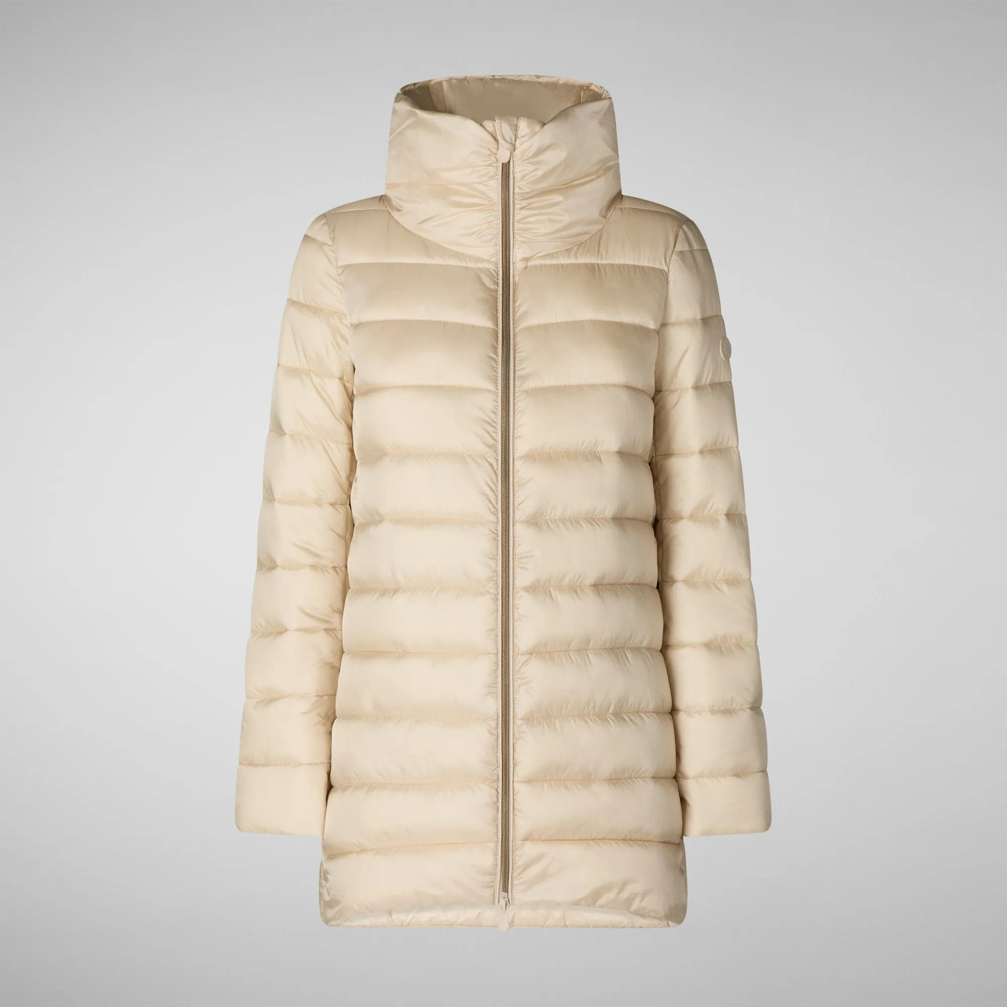 Women's Hooded Animal free Puffer Coat Lydia in shore Beige