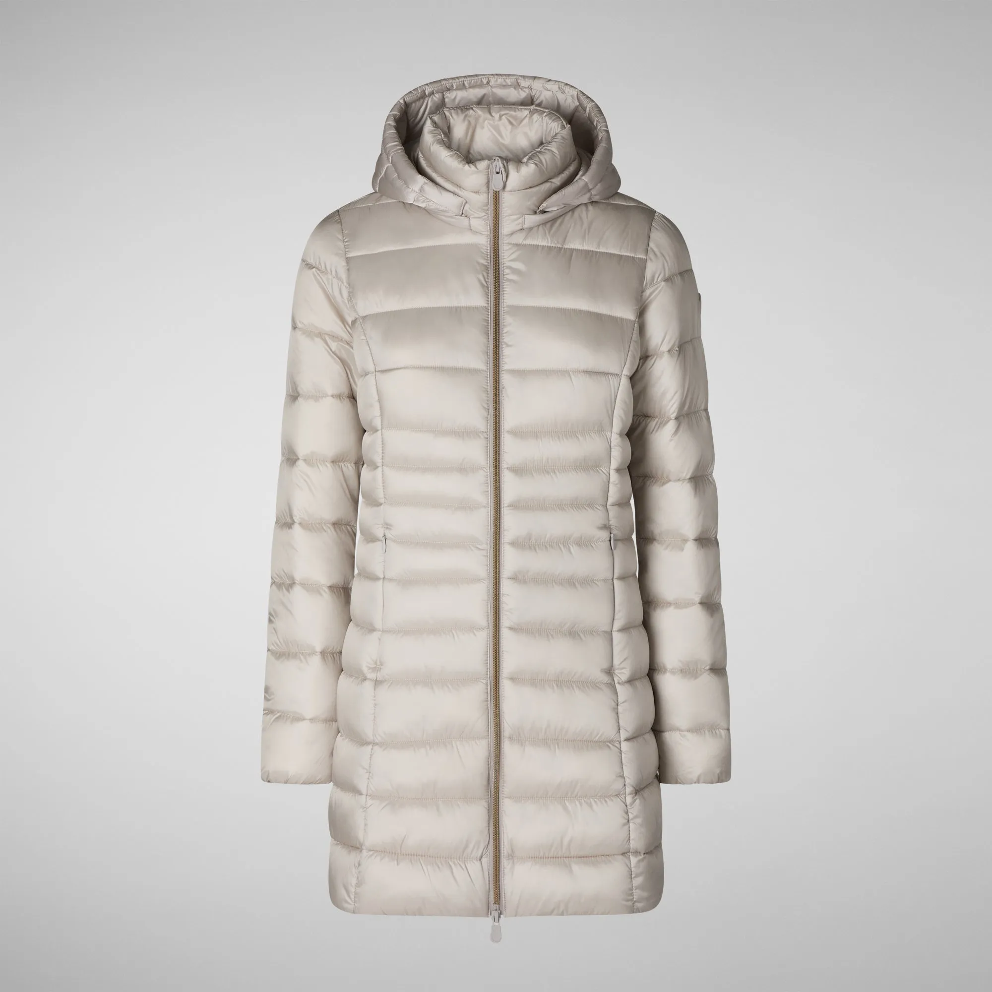 Women's Hooded Animal free Puffer Coat Reese in Rainy Beige