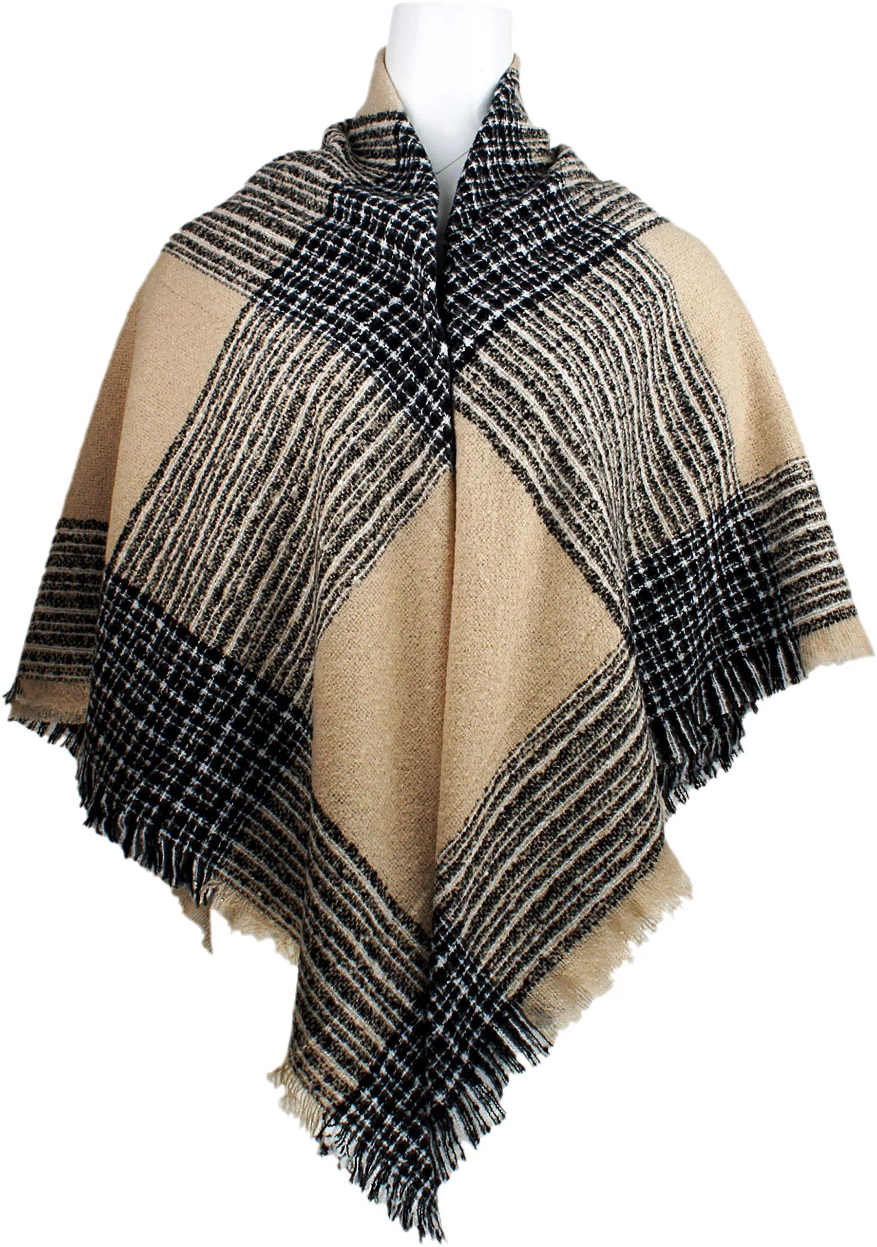 Women's Plaid Blanket Winter Scarf Warm Wrap Oversized Shawl Cape