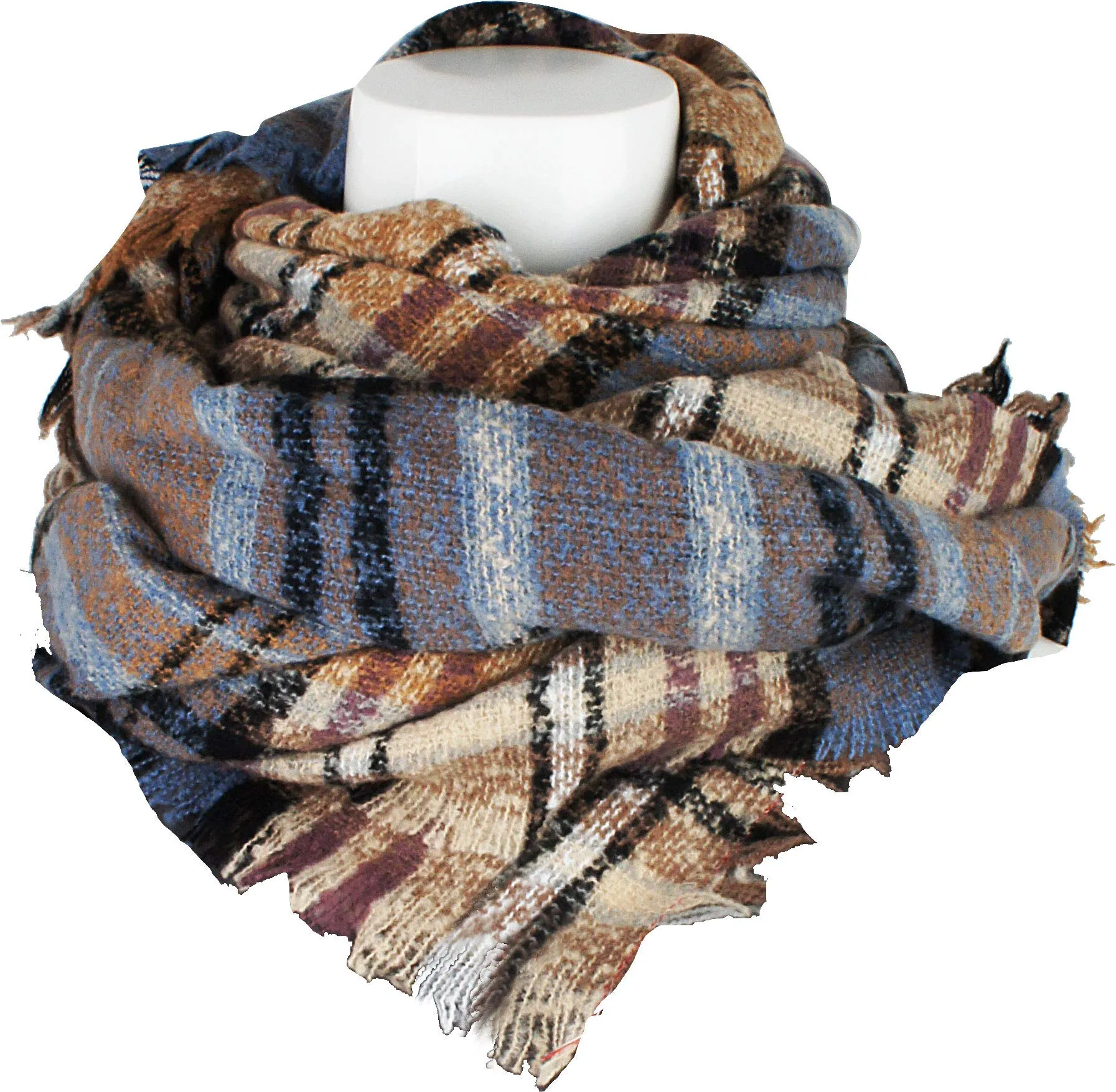 Women's Plaid Blanket Winter Scarf Warm Wrap Oversized Shawl Cape