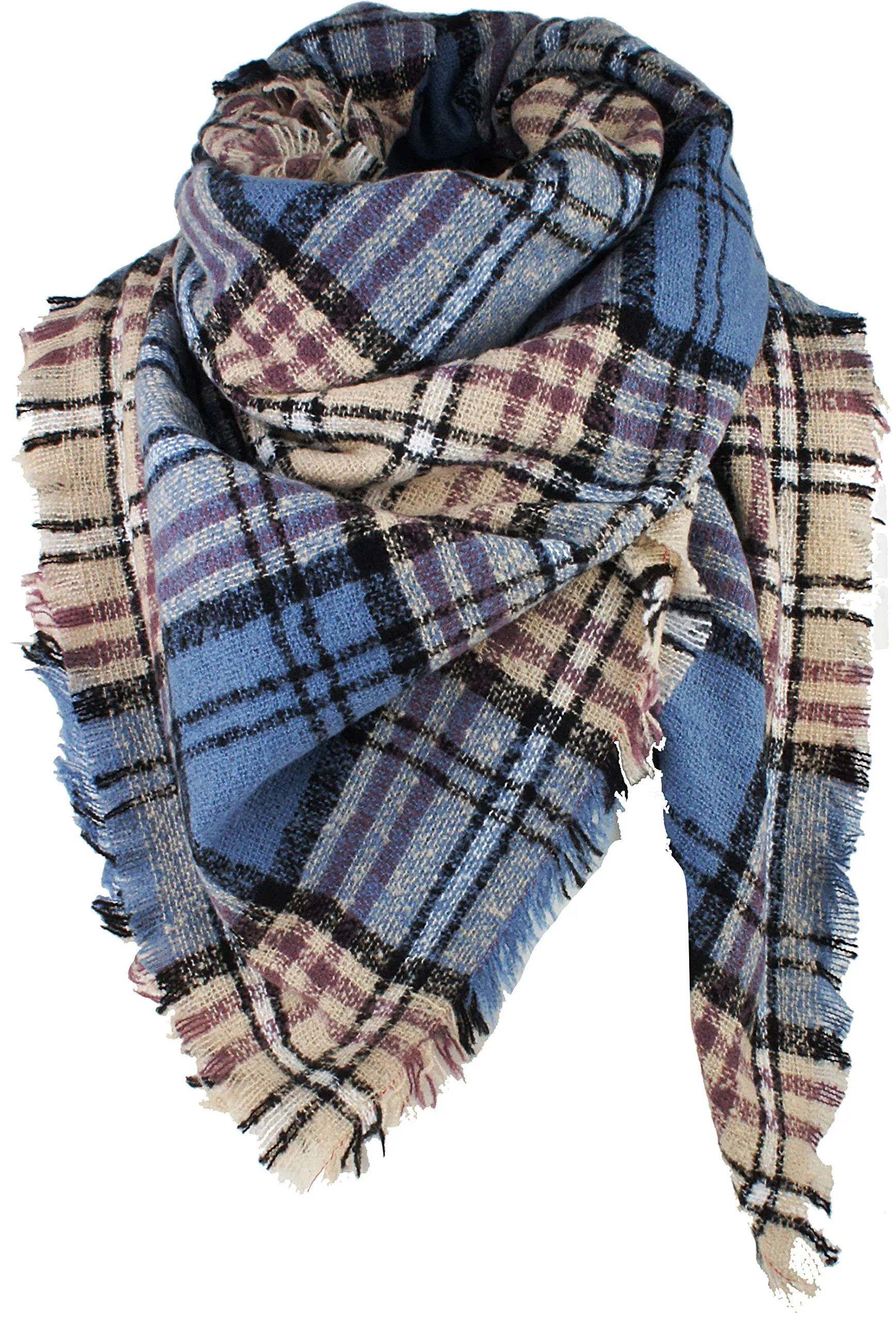 Women's Plaid Blanket Winter Scarf Warm Wrap Oversized Shawl Cape