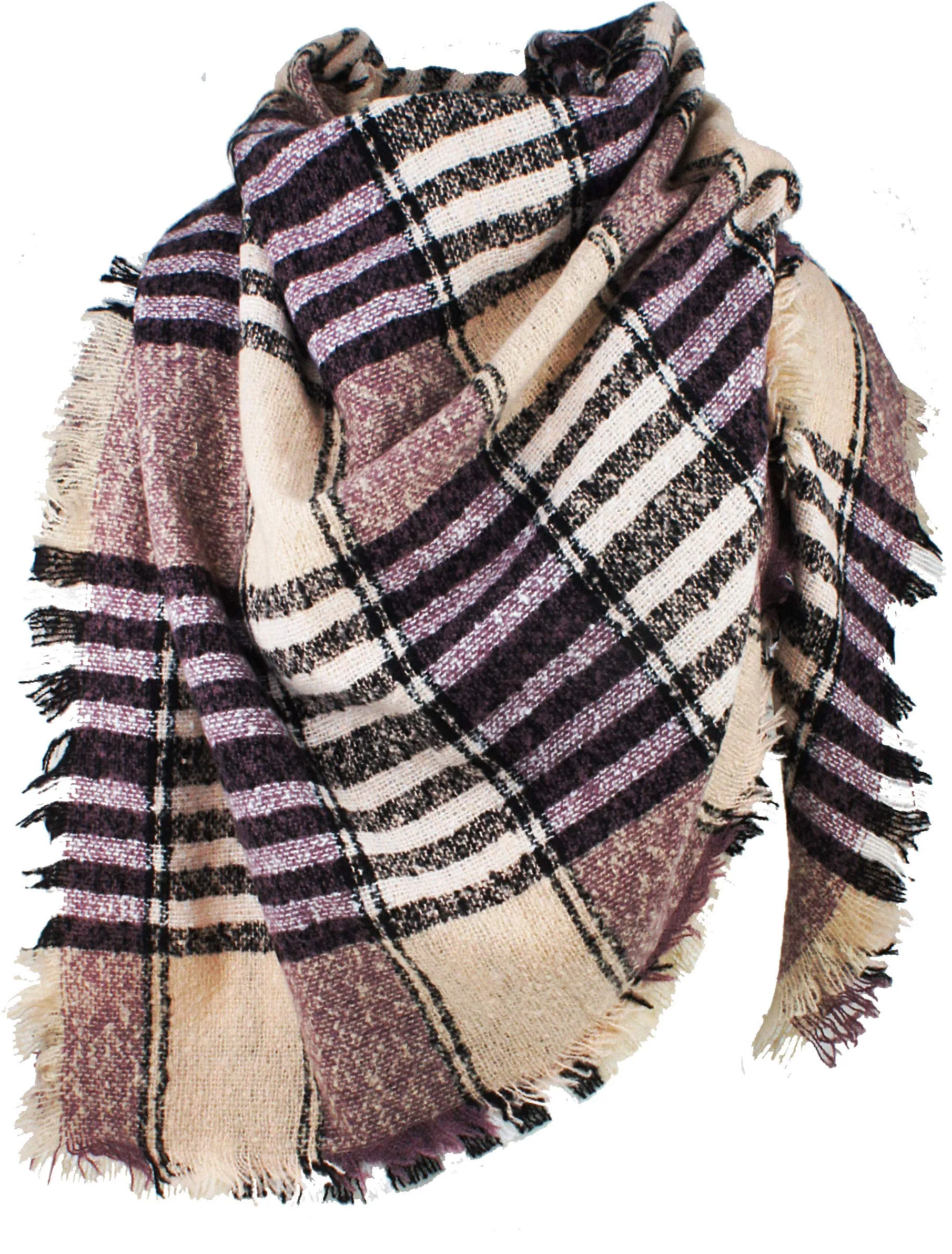 Women's Plaid Blanket Winter Scarf Warm Wrap Oversized Shawl Cape