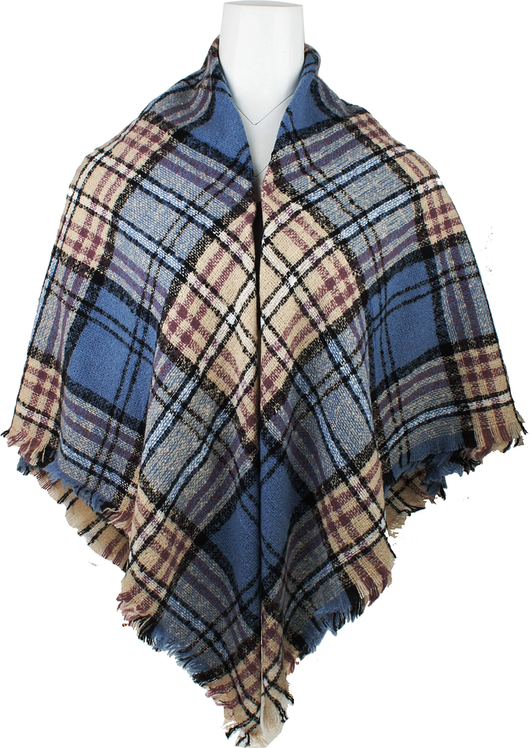 Women's Plaid Blanket Winter Scarf Warm Wrap Oversized Shawl Cape