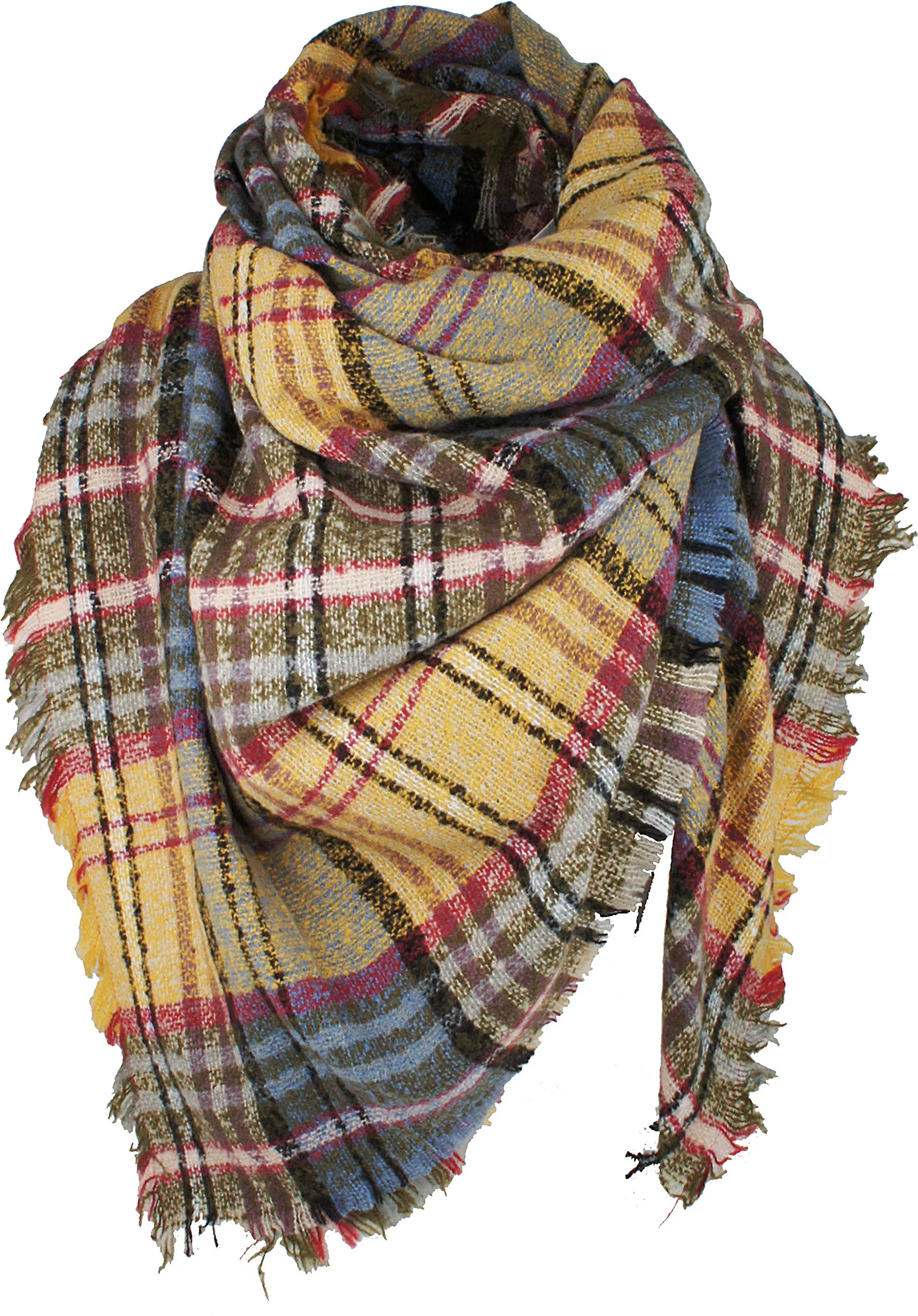 Women's Plaid Blanket Winter Scarf Warm Wrap Oversized Shawl Cape