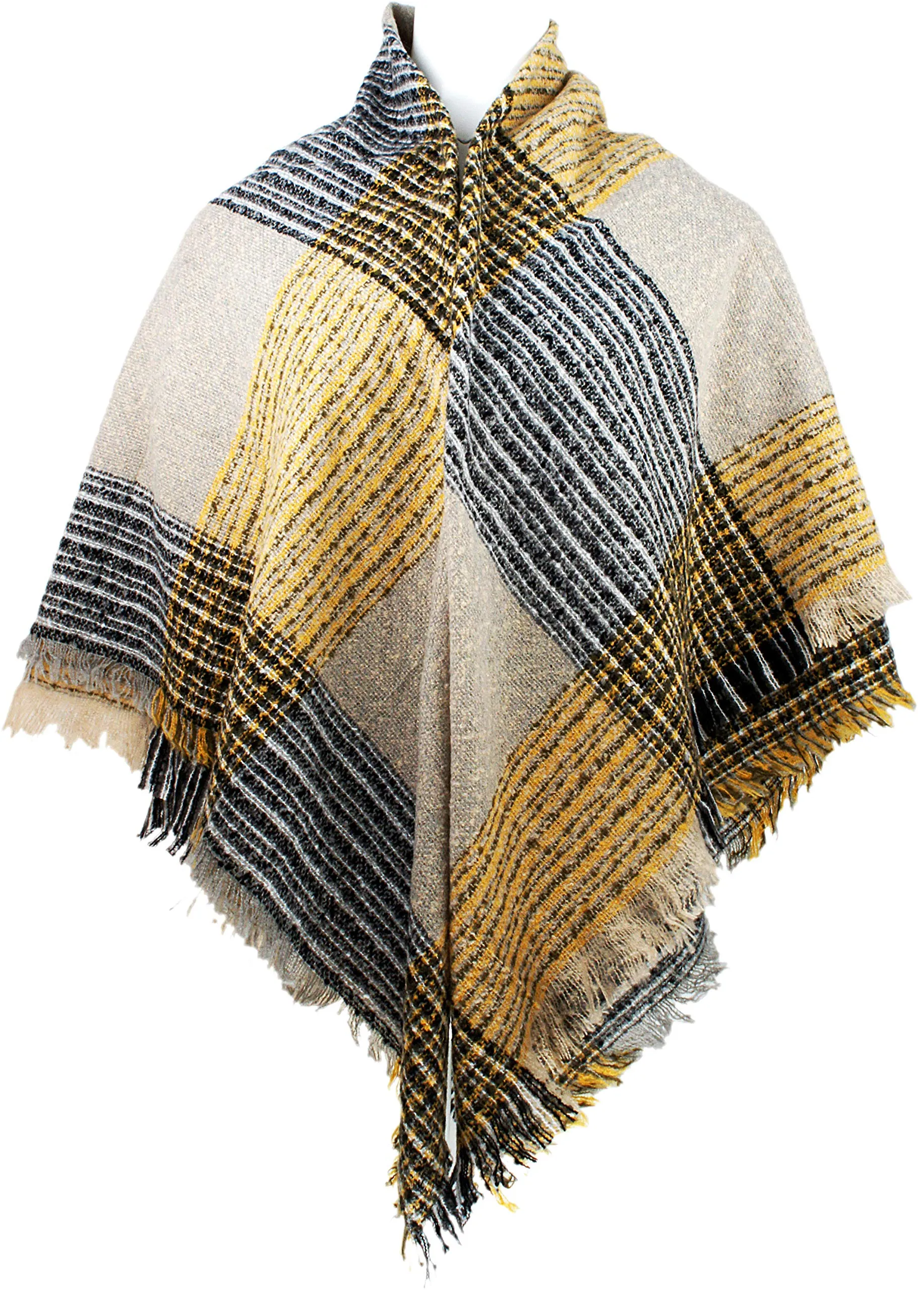 Women's Plaid Blanket Winter Scarf Warm Wrap Oversized Shawl Cape