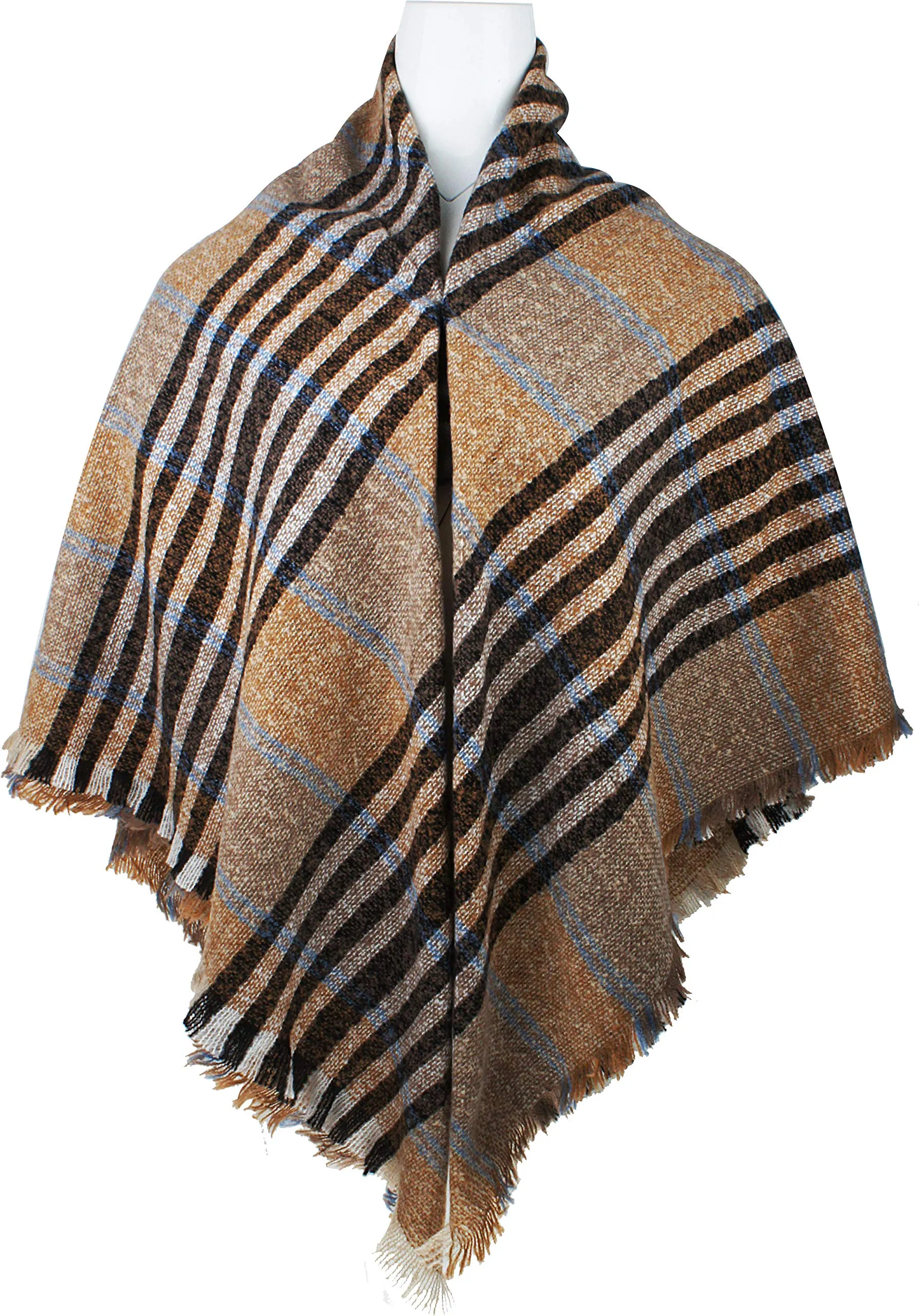 Women's Plaid Blanket Winter Scarf Warm Wrap Oversized Shawl Cape