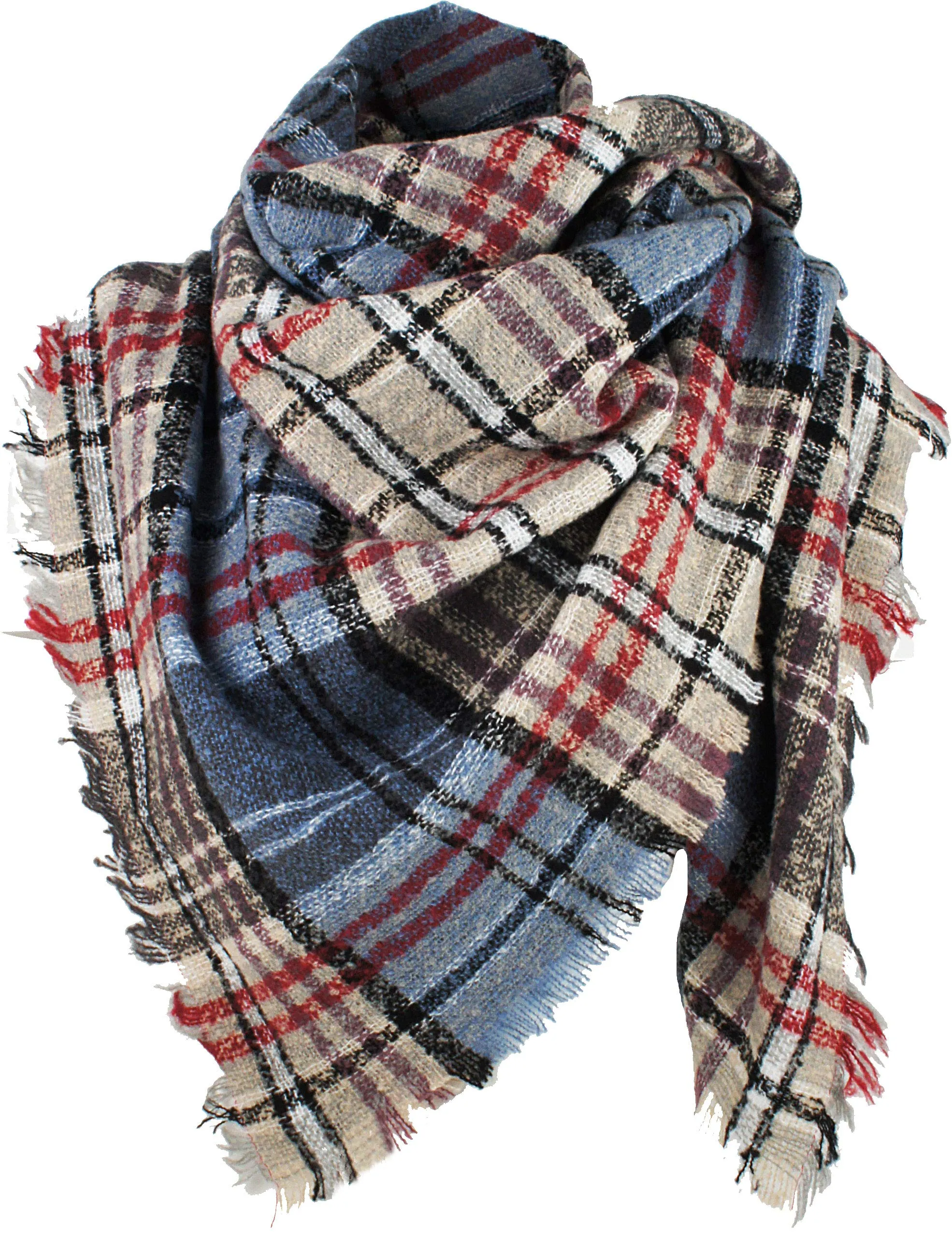 Women's Plaid Blanket Winter Scarf Warm Wrap Oversized Shawl Cape