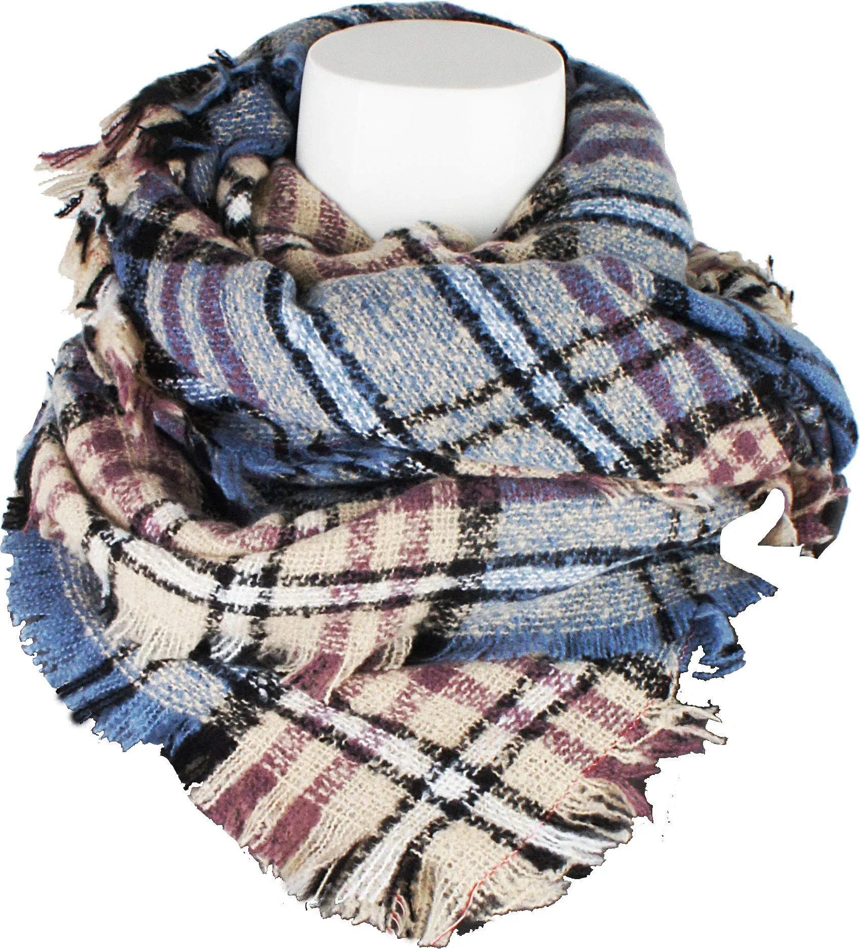 Women's Plaid Blanket Winter Scarf Warm Wrap Oversized Shawl Cape